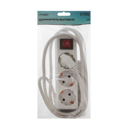 Удлинитель Luazon Lighting, 3 розетки, 1.8 м, 10 А, 2200 Вт, 3×1.5 мм2, с заземлением, с выключателем, белый