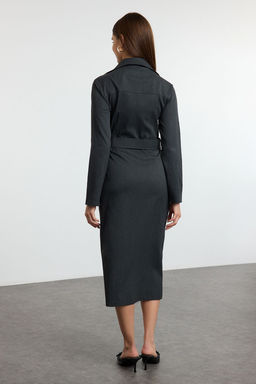 Trendyolmilla Lacivert Fermuarl? Cep Detayl? Gabardin Kumas Midi Dokuma Gomlek Elbise TWOAW25EL00261  фото 15