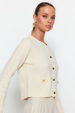 Ekru Crop Premium Iplik/Ozel Iplik Cep Detayl? Triko H?rka TWOAW24HI00051