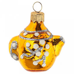 Елочная игрушка фигурка стеклянная Чайник h7см, золотой, ручная художественная роспись, подарочная упаковка (Россия)