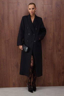 Ozel Koleksiyon Siyah Diagonel Kruvaze Oversize Maxi Kaban TWOAW26KB00045 - Trendyolmilla фото 2