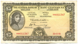 Банкнота 5 фунтов 1972 года Ирландия