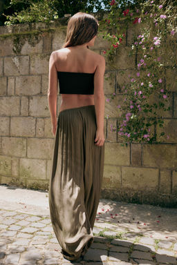 PANTAL?N FLUIDO PALAZZO / Khaki oscuro