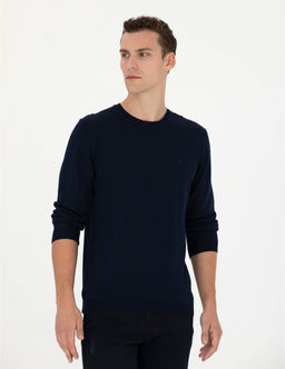 Lacivert Slim Fit Bisiklet Yaka Y_n Kar___ml_ Basic Triko Kazak - Pierre cardin фото 3