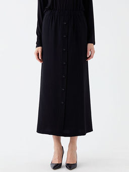 Beli Lastikli D?z Keten G?r?n?ml? Kad?n Etek