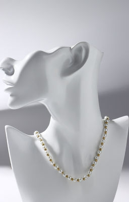 Бусы Жемчуг дуэт бусин, шар №6, белые в золоте, 53 см