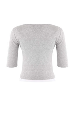 Gri Melanj Fitted/Vucuda Oturan V Yaka Truvakar Pamuk Ribana Orme Bluz TWOSS26BZ00068