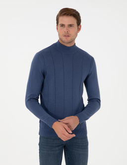 _ndigo Slim Fit Yar_m Bal_k__ Yaka Triko Kazak