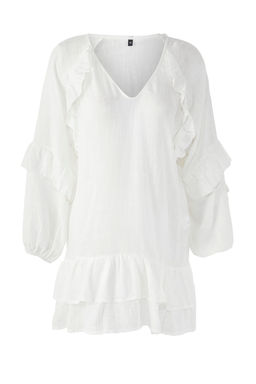 TRENDYOLMILLA Beyaz Mini Dokuma Volanl? Plaj Elbisesi TBESS25EL00076