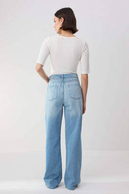 Trendyolmilla Wardrope Essentials Mavi DOKUMLU Yuksek Bel %100 Pamuk Wide Leg Jeans TWOSS26JE00123  фото 6
