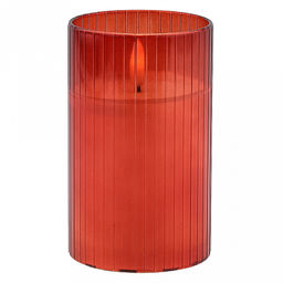 Свеча в цветной колбе, восковая, светодиодная на батарейках д7,5см h12,6см, свет теплый, с мерцанием, колба стекло, цвет терракотовый, питание от 2-х батареек АА (в комплект не входят), в коробке (Китай)