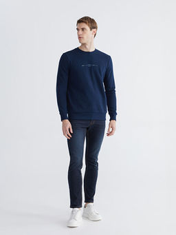 Bisiklet Yaka Bask?l? Erkek Kal?n Sweatshirt