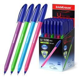 Цена за 50 шт. Ручка шариковая ErichKrause U-108 Stick Neon 1.0, Ultra Glide Technology, цвет чернил синий (в коробке по 50 шт.)