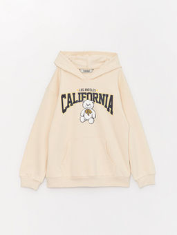 Bask?l? Uzun Kollu K?z ?ocuk Hoodie