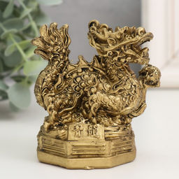 Нэцкэ фигурка полистоун под бронзу «Дракон с жемчужиной», 5.6×7.3×8 см