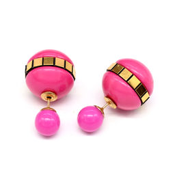 Серьги двусторонние шарик 8мм, шарик 15мм с зеркальным ободком цв.малиновый, 5,2г