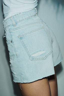 HIGH-WAIST CROSSOVER WAIST MOM FIT TRF DENIM BERMUDA SHORTS - Zara фото 13