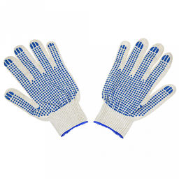 Перчатки хлопчатобумажные с ПВХ (точка), 5 нитей, 10 класс, 50гр плотность вязки, белые (Россия)