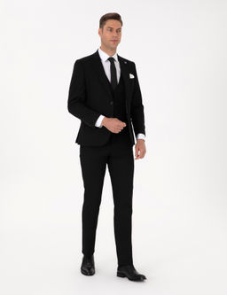 Siyah Slim Fit Yelekli Tak_m Elbise