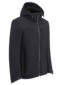 Ветровка мужская софтшелл виндстоппер с капюшоном спортивная черного цвета 9615_1Ch