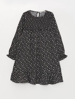 Bisiklet Yaka Desenli Uzun Kollu K?z ?ocuk Elbise