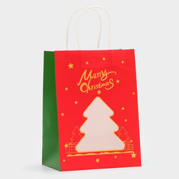 Цена за 2 шт. Пакет подарочный бумажный с окном «Ёлка» 19×26×13 см, крафт красный