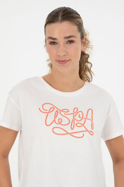 Женская футболка цвета экрю с круглым вырезом - U.s. polo assn фото 9