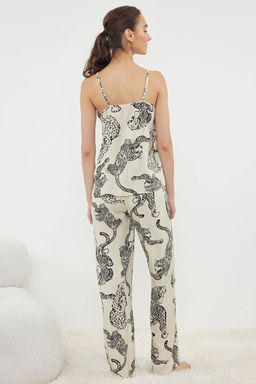 Trendyolmilla Lacivert Kaplan Desenli Ip Ask?l? Viskon Dokuma Pijama Tak?m? THMSS24PT00127  фото 19