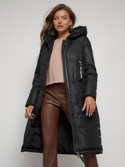 Пальто утепленное с капюшоном зимнее женское черного цвета 13816Ch - Visdeer фото 19