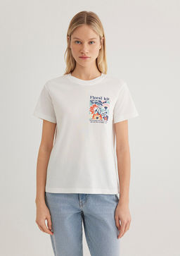 Cicek Bask?l? Ekru Tisort - Mavi фото 4