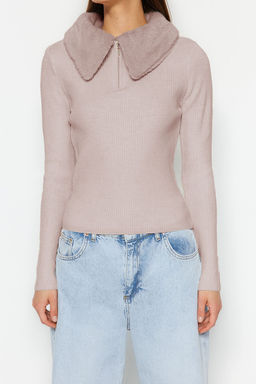 Pudra Polo Yaka Suni Kurk Detayl? Triko Kazak TWOAW24KZ00204 - Trendyolmilla фото 4