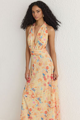 TRENDYOLMILLA Cok Renkli A-Kesim Leopar Desenli Orme Uzun S?k Abiye & Mezuniyet Elbise TPRSS25AE00010 фото 6