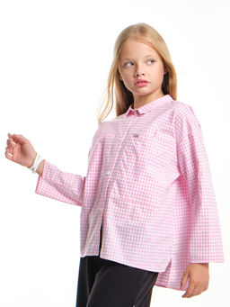 Рубашка в клетку для девочки UD 7956 роз.клетка - Mini maxi фото 2