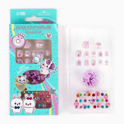 Детские накладные ногти «Милахи», 12 шт., набор с браслетом и заколками