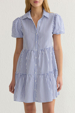 TRENDYOLMILLA Ekru Cizgili Mini Poplin Dokuma Gomlek Elbise TWOSS25EL00024  фото 5