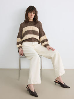 ?izgili Crop Y?n Kar???ml? Kad?n Triko Kazak