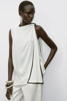 SATIN TOP WITH BOW AND CONTRASTING TRIMS - Zara фото 14