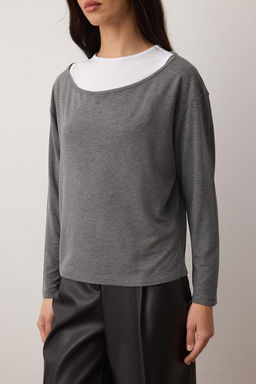 Gri Cift Katl? Regular/Normal Kal?p Orme Bluz TWOAW26BZ00332 - Trendyolmilla фото 2