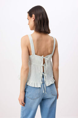 Cok Renkli Kareli S?rt? Baglama Detayl? Rahat Dokuma Bluz TWOSS26BZ00553