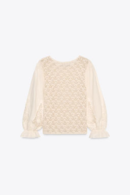 POINTELLE KNIT SWEATER WITH CONTRASTING SLEEVES - Zara фото 6