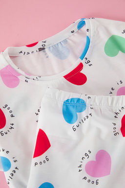 Ekru K?z Cocuk Kalp Desenli Bisiklet Yaka Alt Ust Orme Pijama Tak?m? TKDSS25PT00006 - Trendyolmilla фото 2