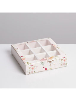 Цена за 5 шт. Коробка для конфет, кондитерская упаковка, 9 ячеек, «С 8 Марта» 14.5×14.5×3.5 см