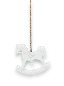 Цена за 3 шт. Ёлочное украшение новогоднее «Лошадка резная» 9×8 см, белое