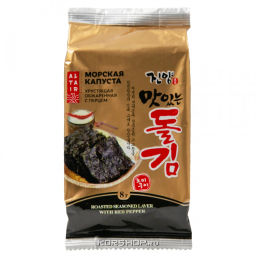 Блок (3 уп. по 8 г) Хрустящая обжаренная морская капуста с перцем Джинянг / Jinyang, Корея, 8 г х 3 шт. Акция