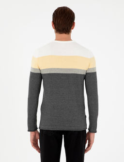 A__k Gri Melanj Slim Fit Bisiklet Yaka Triko Kazak
