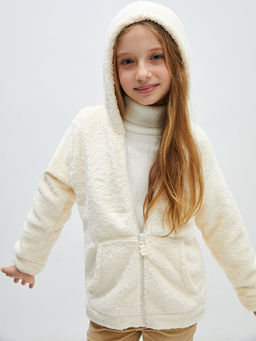 Kap??onlu Basic Uzun Kollu Pel?? K?z ?ocuk Fermuarl? Sweatshirt