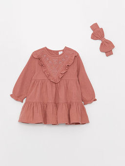 Bisiklet Yaka K?z Bebek Elbise ve Sa? Band? 2li