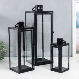 Набор подсвечников на 1 свечу «Фонарь - минимализм», 3 шт. чёрный, 18×18×50 см; 14×14×39 см; 10×10×25 см
