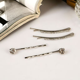 Цена за 2 шт. Невидимки для волос «Кварта», набор 4 шт., дорожка стразы, 5 см и 5.5 см, серебро