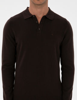 Koyu Kahverengi Slim Fit Polo Yaka Basic Triko Kazak - Pierre cardin фото 6
